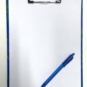 Blue plastic clipboard in use
